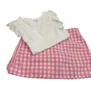 Jacadi Paris Girls White Ruffle Tee & Lilly Pulitzer Pink & White Skort Sz 10